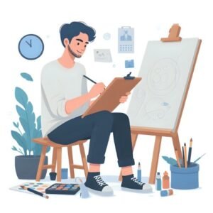 An artist displaying his skills, showing that expertise alone is not the only crucial factor influencing self-confidence